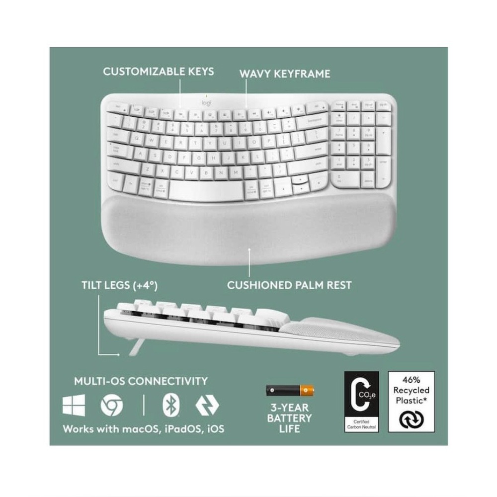 Off-White Ergonomic Wireless Keyboard - White